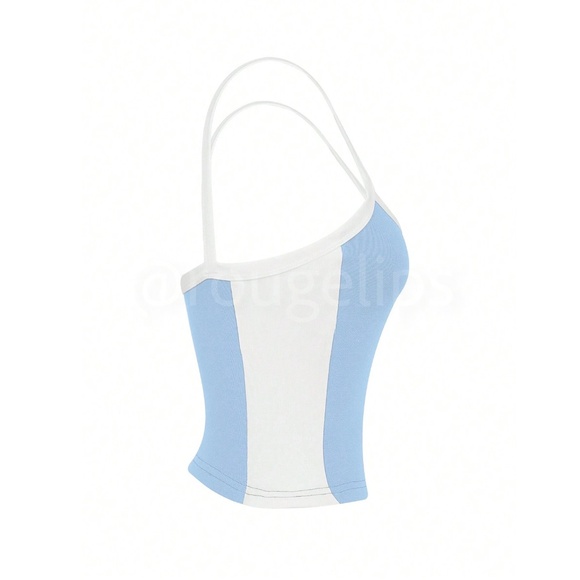 Blue Crop Top Tank, White Binding Trim - Picture 5 of 7